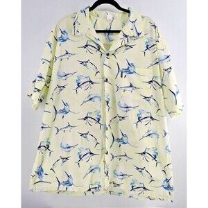 Palmwave Hawaii Men's Sz 3XL Medium Hawaiian Marlin Aloha Shirt Yellow Blue VTG